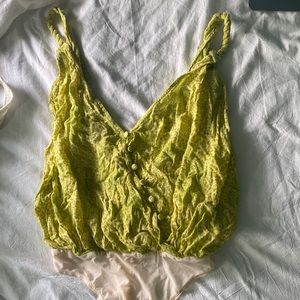 Green leopard print Free People Bodysuit